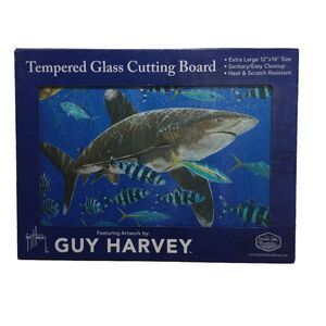 Guy Harvey‎ Art Work Shark Cutting Board 12x16 Tempered Glass EZ clean 43019